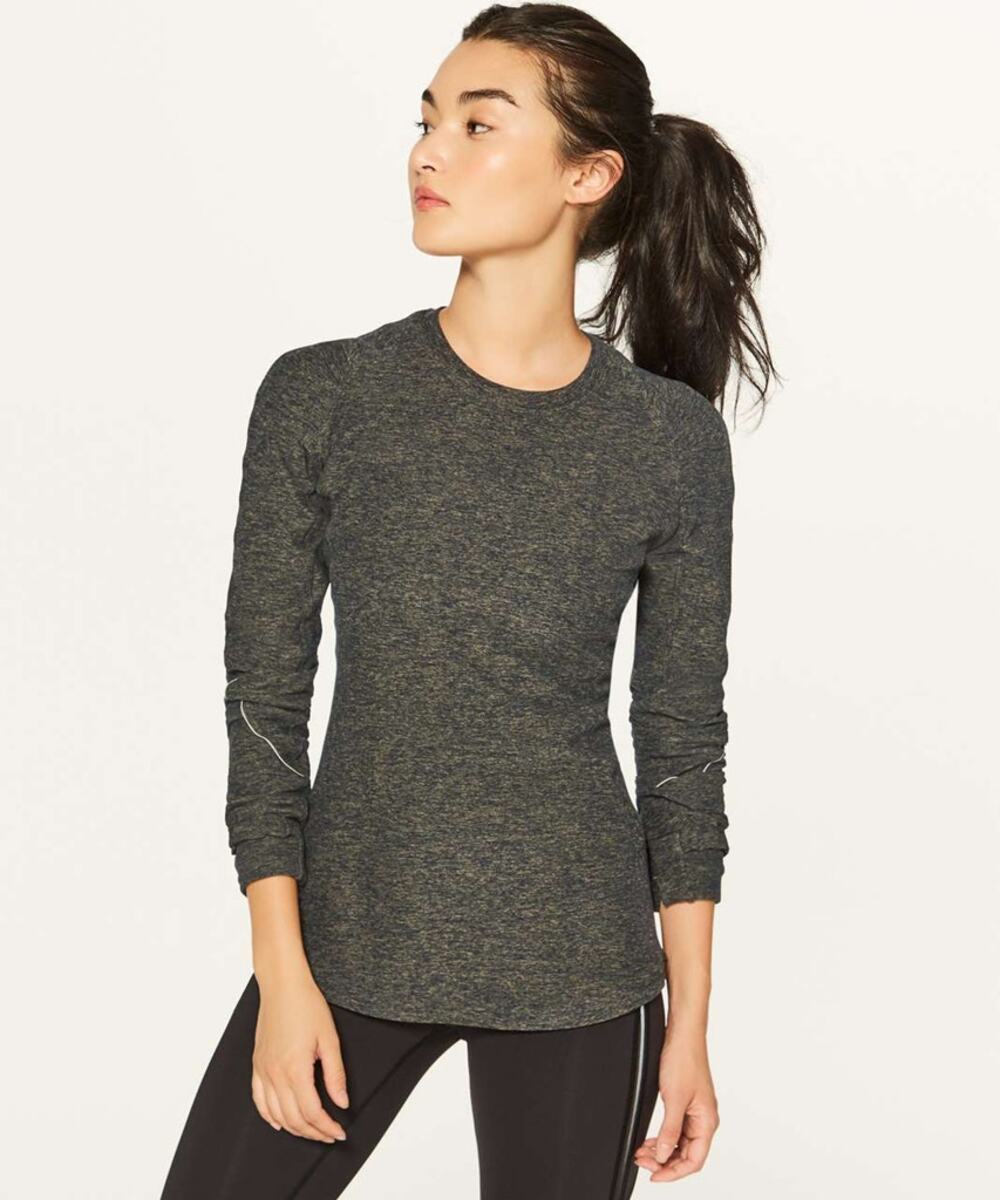 Lululemon Extra Mile Long Sleeve Running Activewear Top Heathered Utilitarian